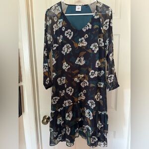 Women’s small cabi dress. Ruffle layers near hem. Long sleeve. Lined.